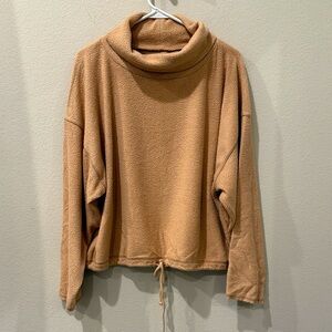 Aerie Warm Tan Sherpa Cowl‎ Neck Sweater Boxy Slouch Size Large